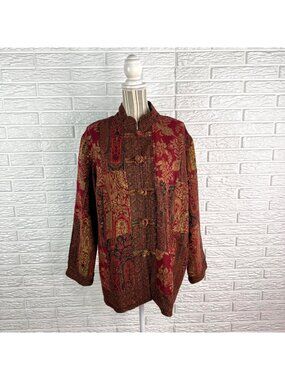 Vintage White Stag Paisley Patchwork Tapestry Jacket Toggle Buttons Plus Size 2X